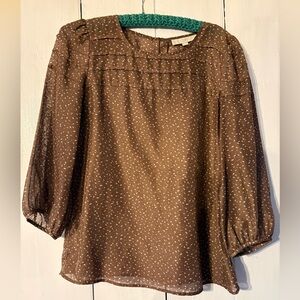 LOFT Brown and Cream Patterned Blouse
